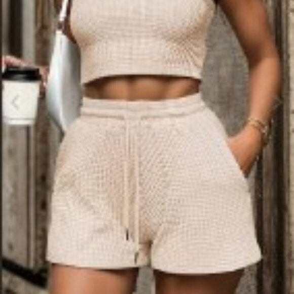 Dressin 2pc Ribbed Fabric Racerback Crop Top & Shorts / Drawstring Women size XL - Picture 11 of 14